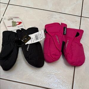 Flap Happy Kids Mittens - Pink and Black